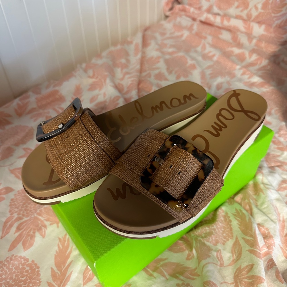 Sam Edelman Tan Buckle Slide Sandals